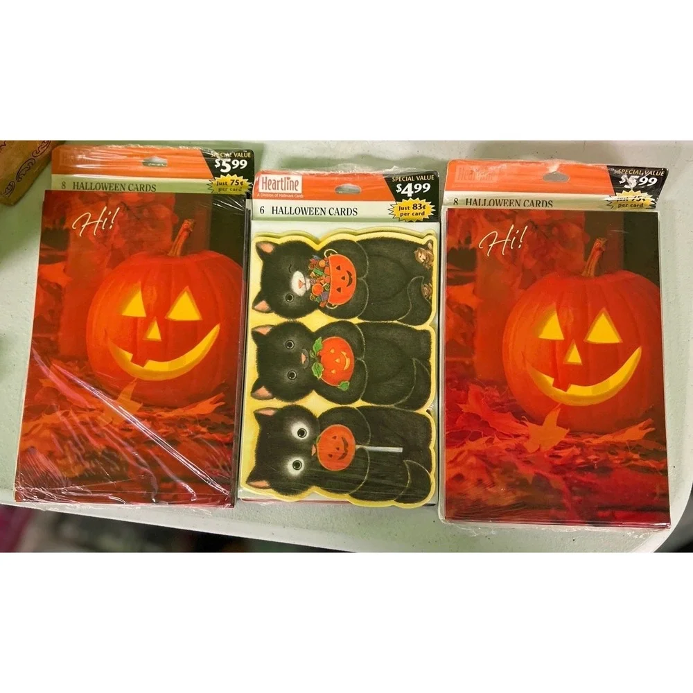 VTG 90s Halloween Greeting Cards w/Envelopes NEW Lot of 28 Fall Cats Pumpkins